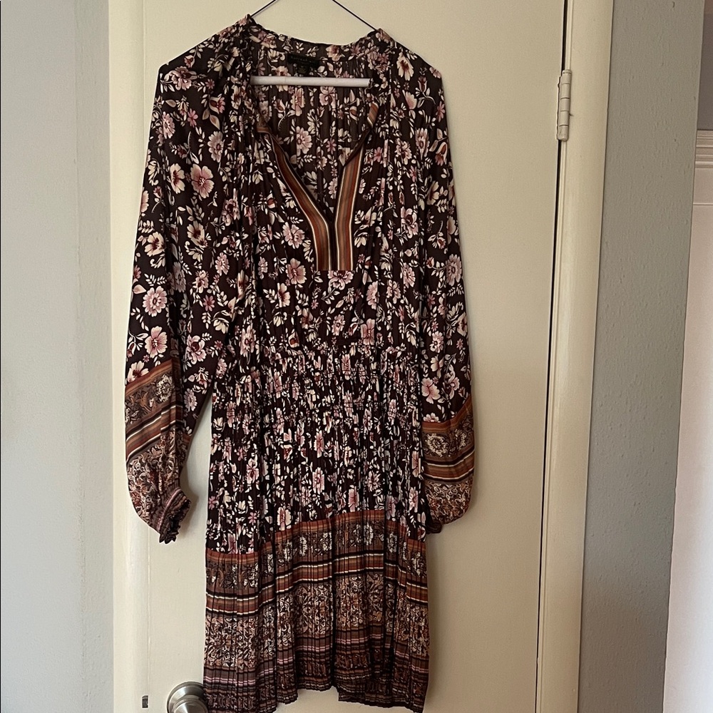 Anthropologie current air Floral Boho Long Sleeve Dress in Black and Brown